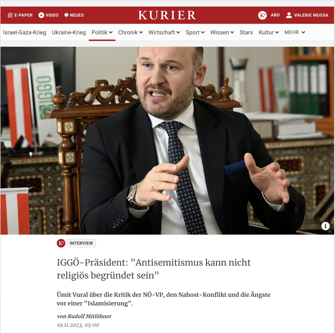 IGGÖ-Präsident im Kurier Interview: “Antisemitismus kann nicht religiös begründet sein”